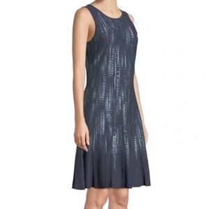 Nic+Zoe Blue Knit Twirl Textured Knee Length Sleeveless Dress Size Large